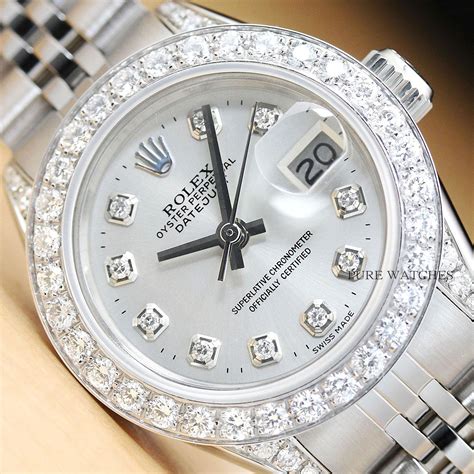 lady rolex vintage diamonds bezel white gold|ladies datejust diamond bezel.